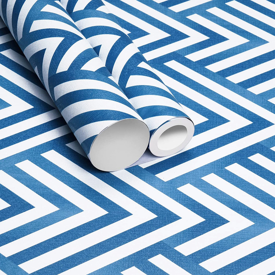 Poze Tapet autoadeziv Evolyline, PVC, albastru/alb, 45 cm x 3 m