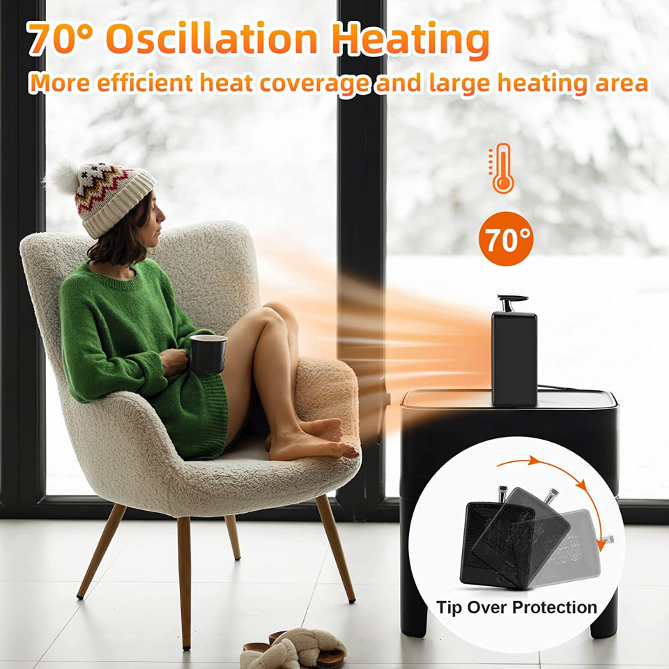 Poze Ventilator cu incalzitor CestMall, 2 nivele reglabile, 1000 W, negru, ceramica/ABS, 150 x 250 x 95 mm