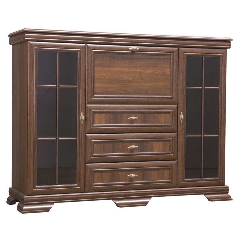 Vitrina living VM6, 3 usi, 3 sertare, Nuc, 158 x 46 x 117 cm