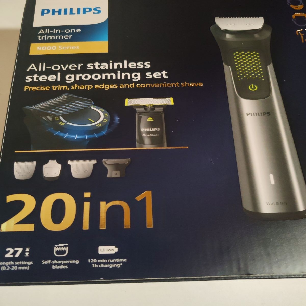 Aparat de tuns barba & parul de pe cap si corp 20in1 PHILIPS All-in-One MG9553/15 +OneBlade, autonomie 120 min, 27 setari lungime: 0,2 mm OneBlade&