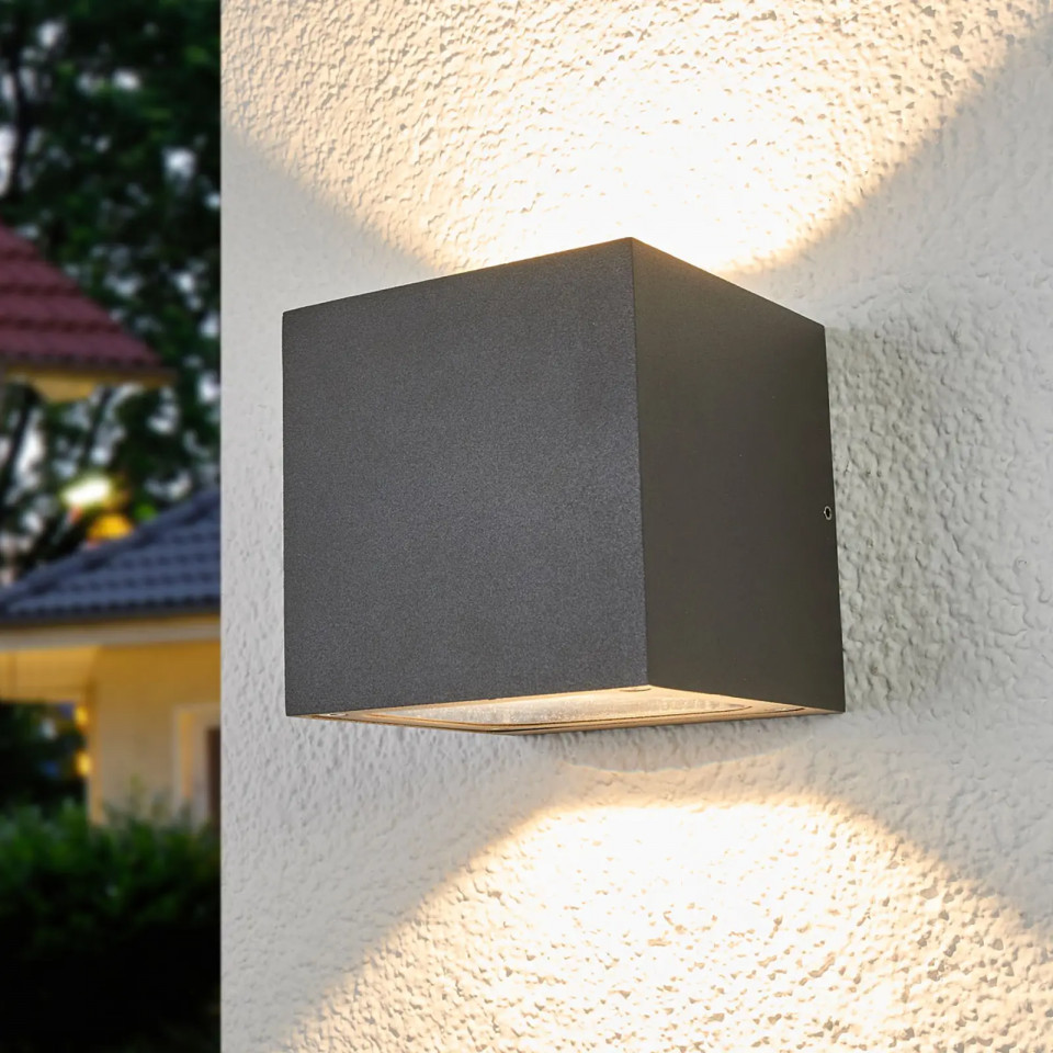 Aplica de perete pentru exterior Merjem, LED, aluminiu, gri inchis, 12 x 12 x 12 cm Aluminiu