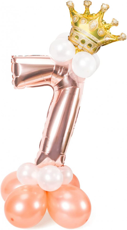 Balon aniversar PARTY GO, cifra 7, folie/latex, rose, 120 cm