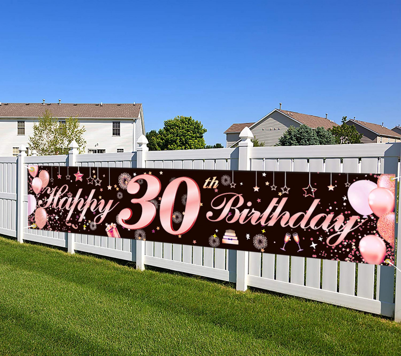 Banner aniversar JEFFOUOO, 30 ani, poliester, negru/rose, 38 x 204 cm