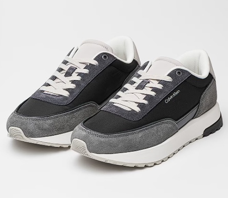 CALVIN KLEIN, Pantofi sport din piele cu garnituri de piele intoarsa, Negru, Alb optic, Gri inchis, 40, Resigilat, Grad A