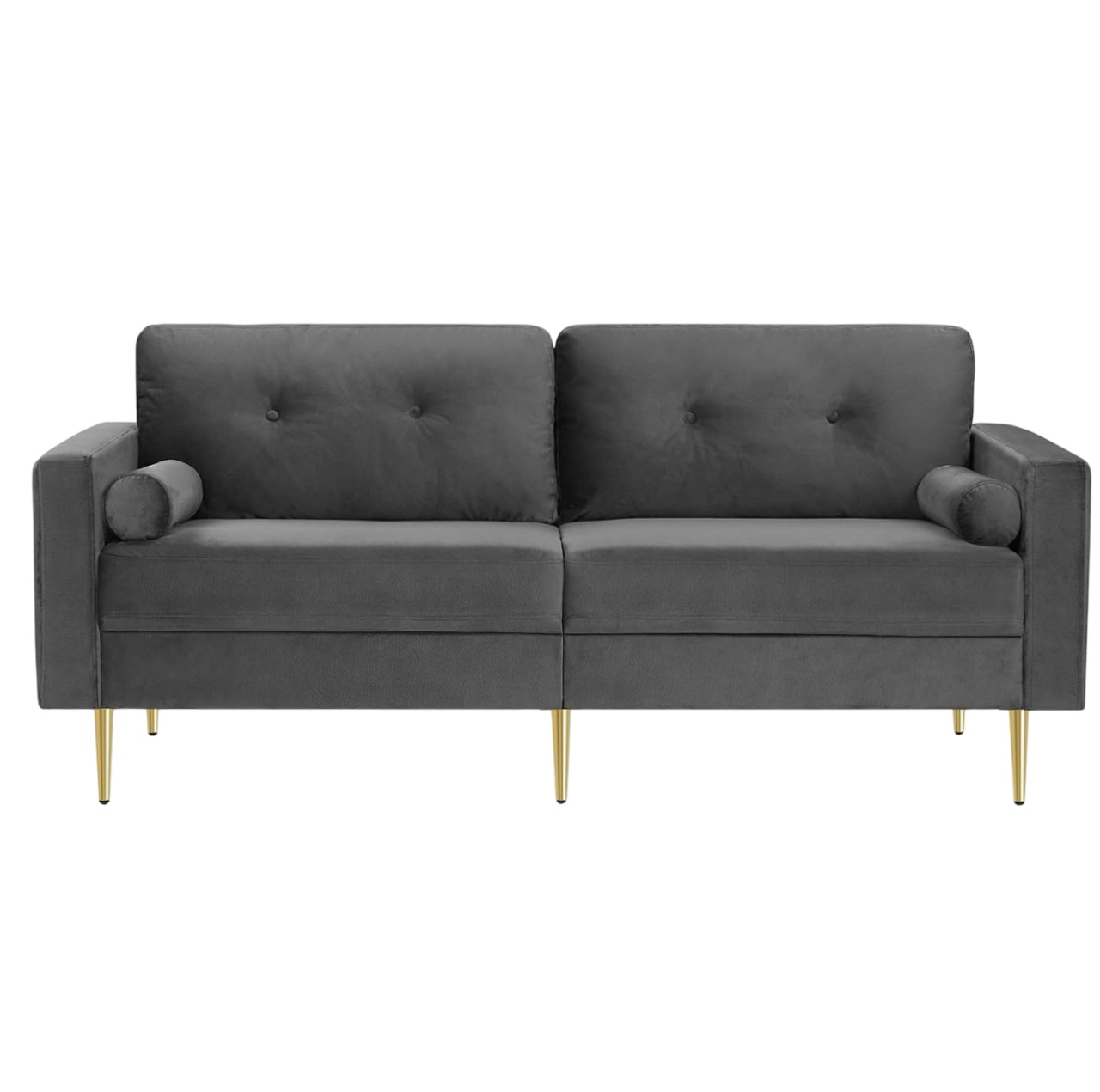 Canapea Vasagle, 3 locuri, catifea/lemn/metal, gri/auriu, 78 x 88 x 183 cm
