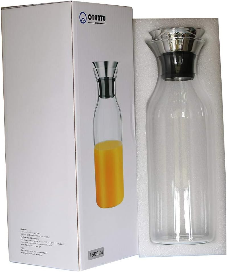 Poze Carafa cu capac OTARTU, sticla borosilicata/otel inoxidabil, transparent/argintiu, 1500 ml, 30 x 10 cm