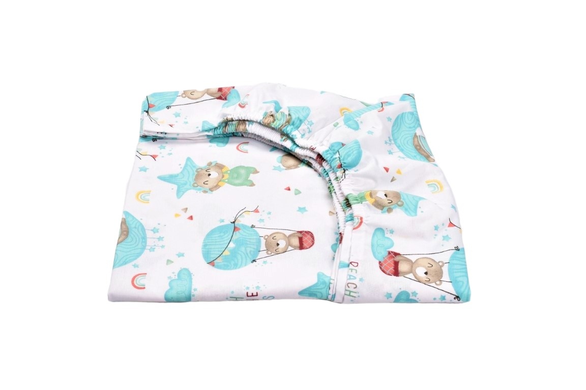Cearsaf patut 120x60 cm bumbac 100% model ursuleti in balon