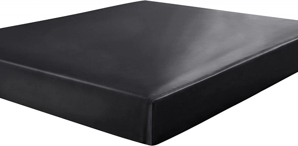Cearsaf pentru pat Sourcingmap, satin din microfibra, negru, 138 x 190 138 imagine noua
