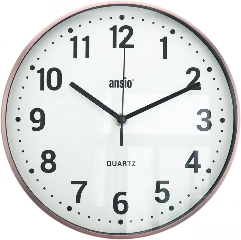 Ceas de perete ANSIO, rotund, analogic, roz/alb, plastic, 25,4 cm 254