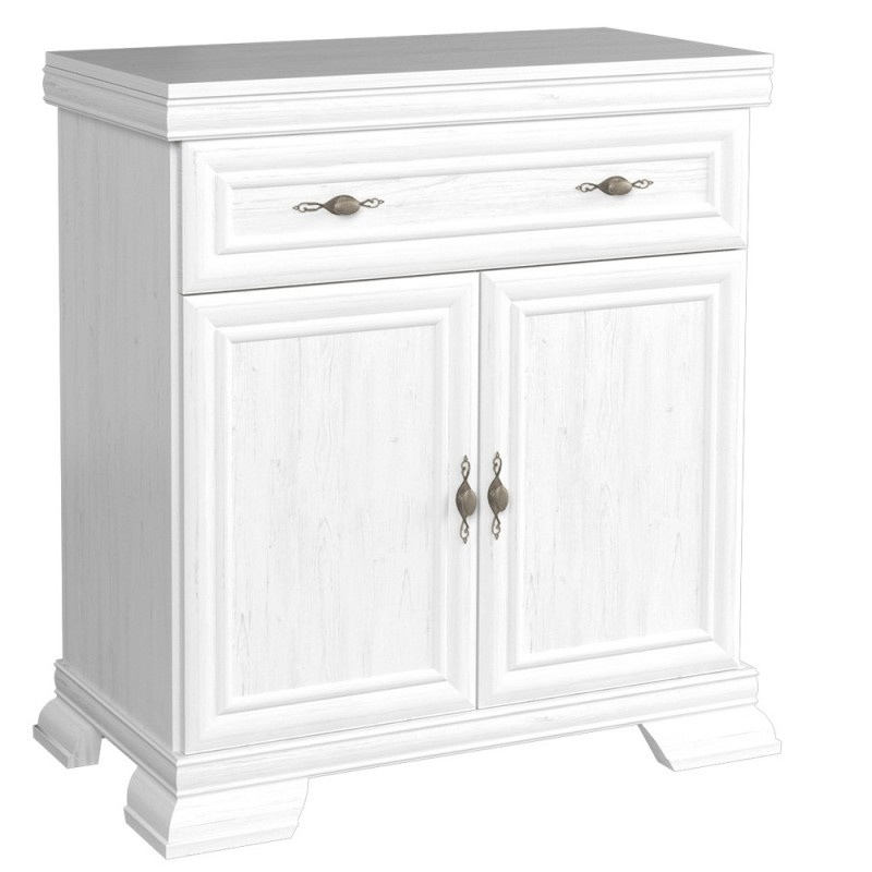 Comoda living VM1, 2 usi, sertar, Alb Antichizat, 88 x 46 x 97 cm