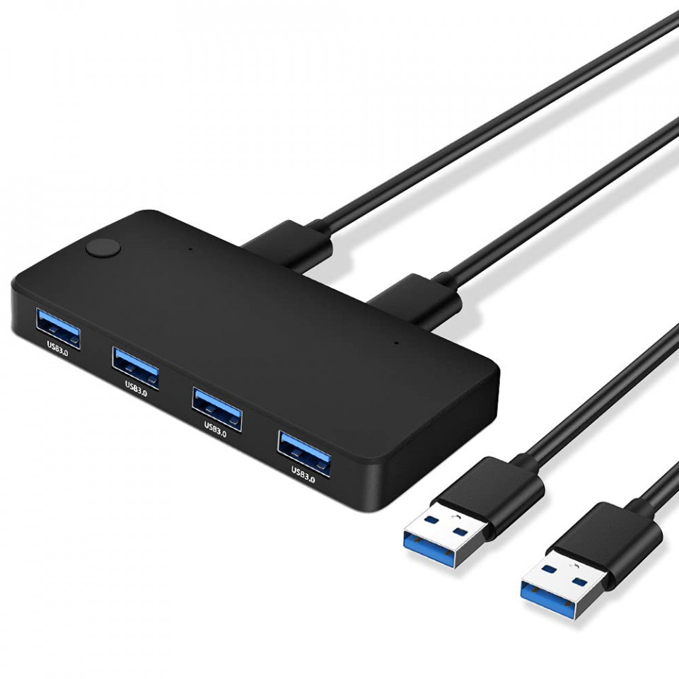Comutator USB 3.0 cu 4 porturi si cablu pentru imprimanta/scaner/ tastatura/mouse/ stick-uri USB 3.0 imagine noua idaho.ro