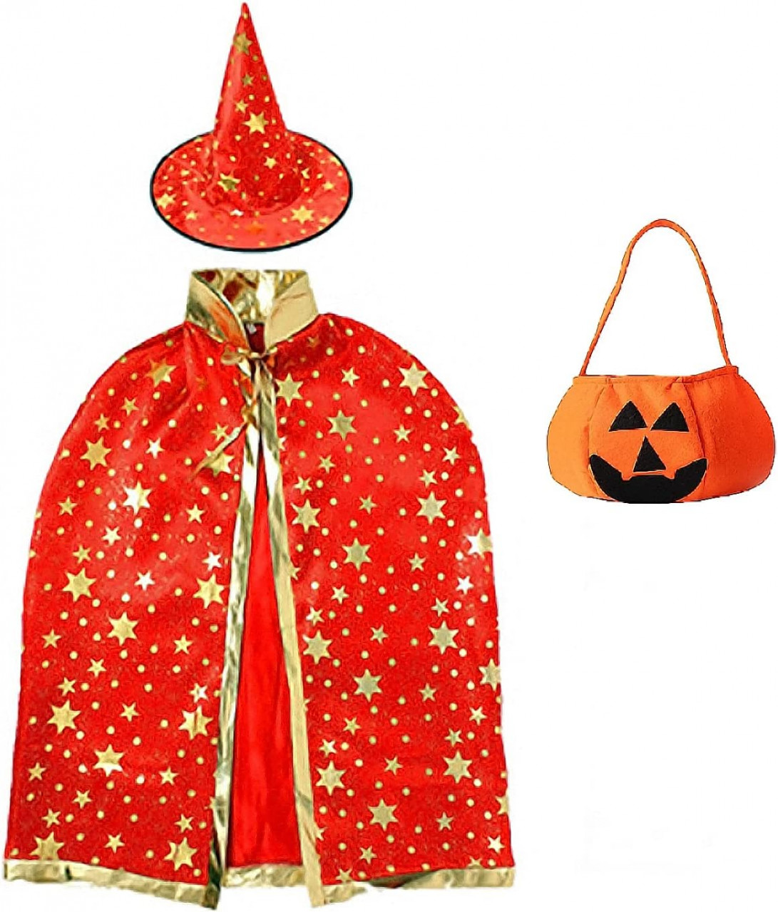 Costum de Halloween Hallojojo, 3 piese, poliester, rosu/auriu/portocaliu, potrivit pentru inaltimi de la 90 la 140 cm