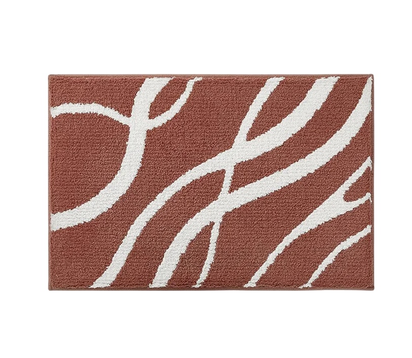 Covor de baie Dexi, microfibra, rosu burgundy/alb, 40 x 60 cm
