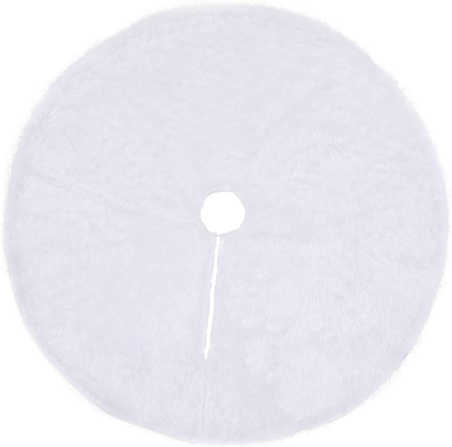 Covoras pentru bradul de Craciun BESTZY, alb, blana artificiala, 78 cm