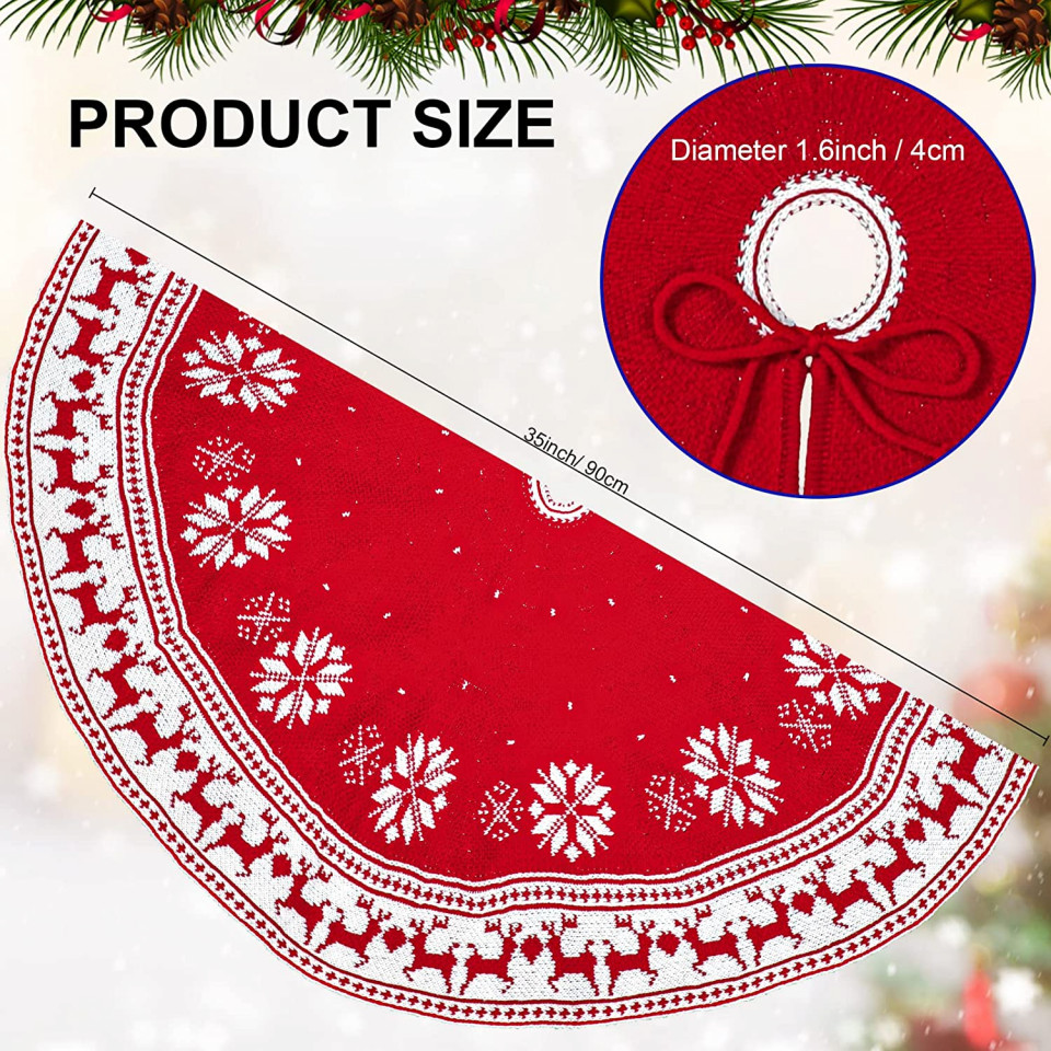 Poze Covoras pentru bradul de Craciun Qpout, textil, rosu/alb, 122 cm