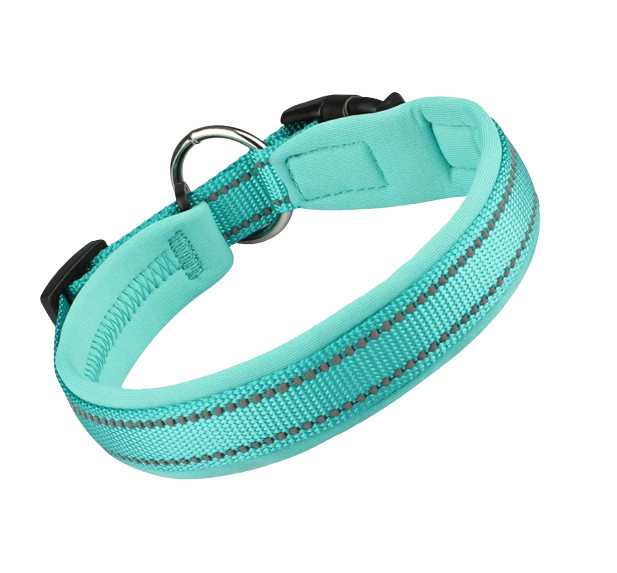 Curea reflectorizanta pentru caini Masbrill, neopren/nailon, albastru, M, 40-45 X 2,5 cm