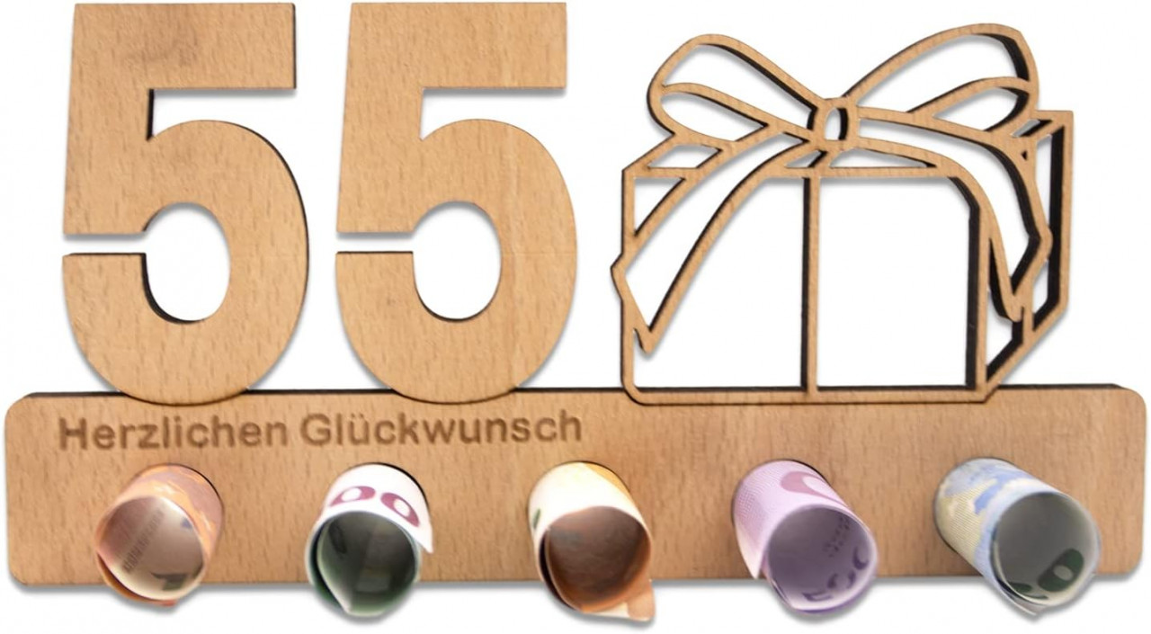 Decoratiune aniversara de 55 ani Anyunkey, lemn, maro, 20 x 11 cm