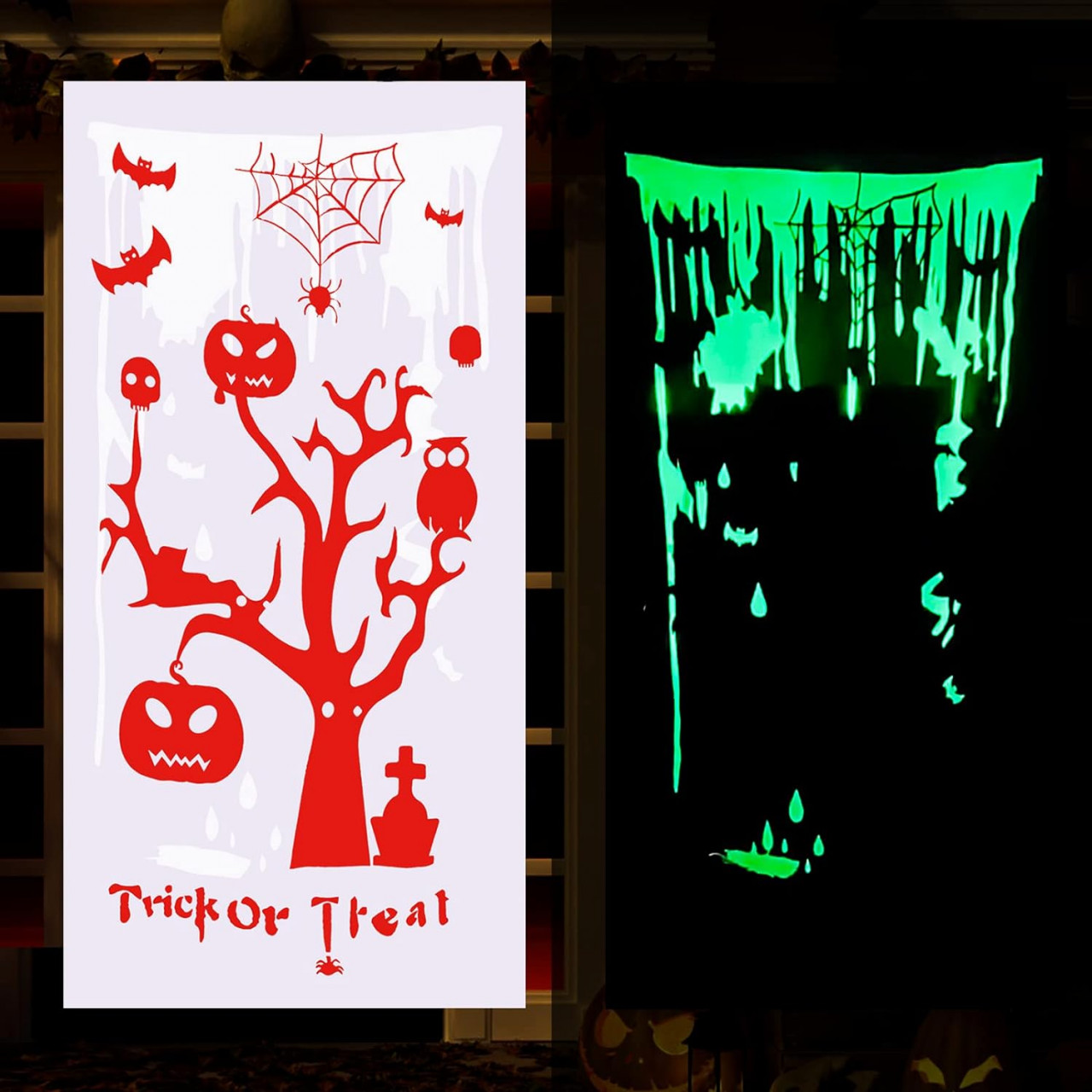 Decoratiune fosforescenta pentru Halloween FORMIZON, bumbac, alb/rosu, 79 x 155 cm