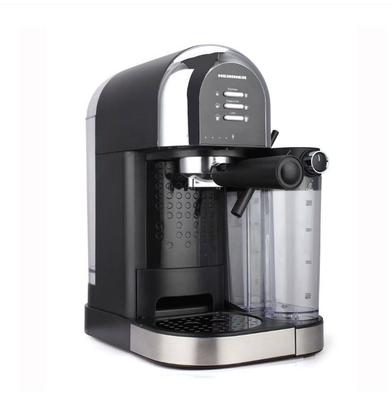 Espressor manual Heinner Coffee Dreamer HEM-DL1470BK, 1230-1470W, 20bar, , dispozitiv spumare lapte, rezervor detasabil lapte 500ml, rezervor apa