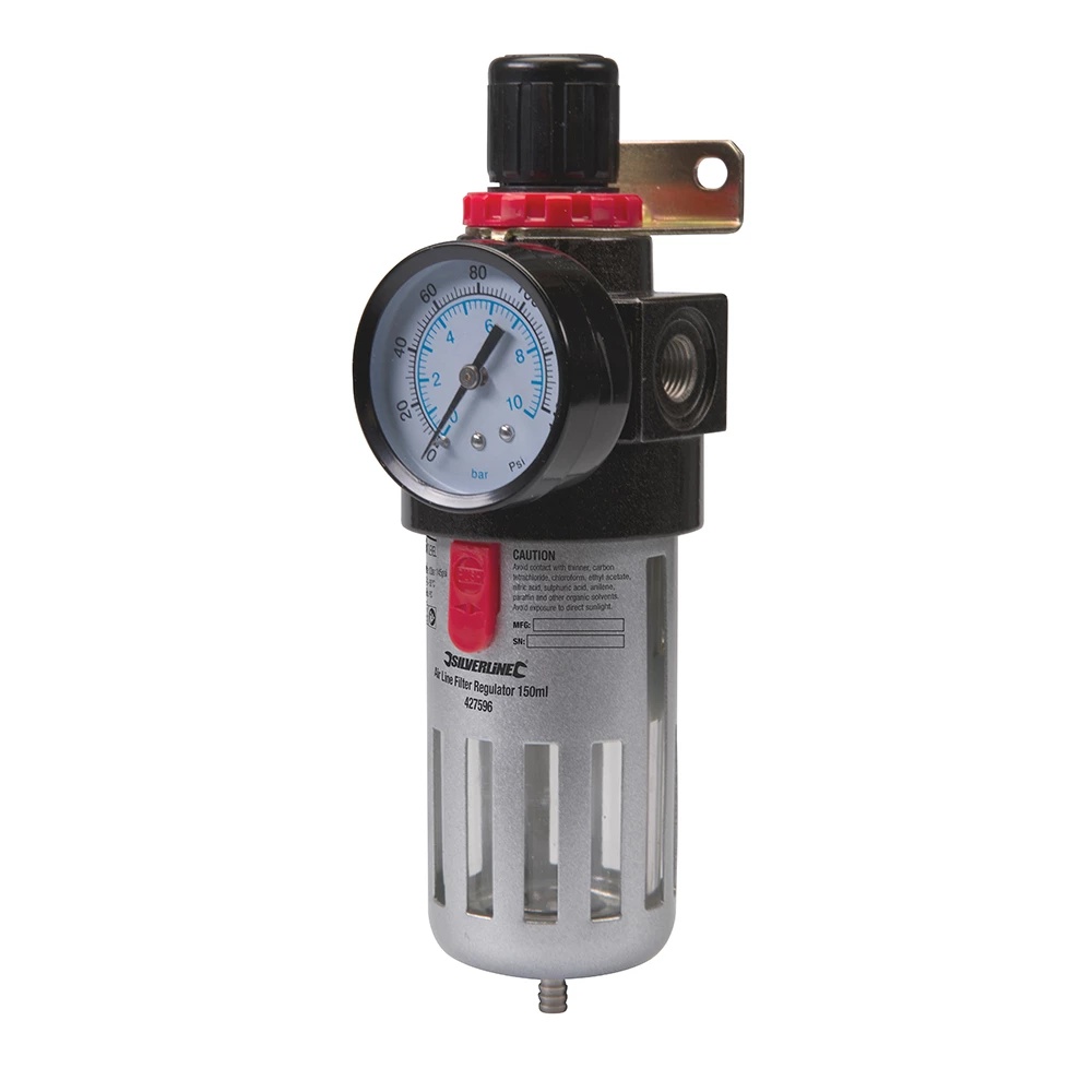 Filtru de aer cu regulator de presiune Silverline, 10 bar, 150 ml