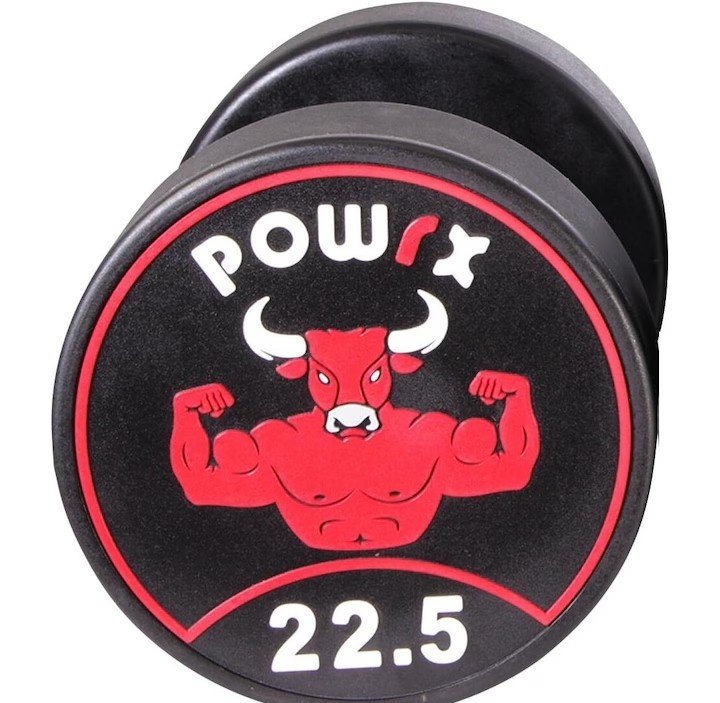 Gantera premium fitness, POWRX, coating cauciuc, bara din crom, 22.5 kg, Negru, resigilat