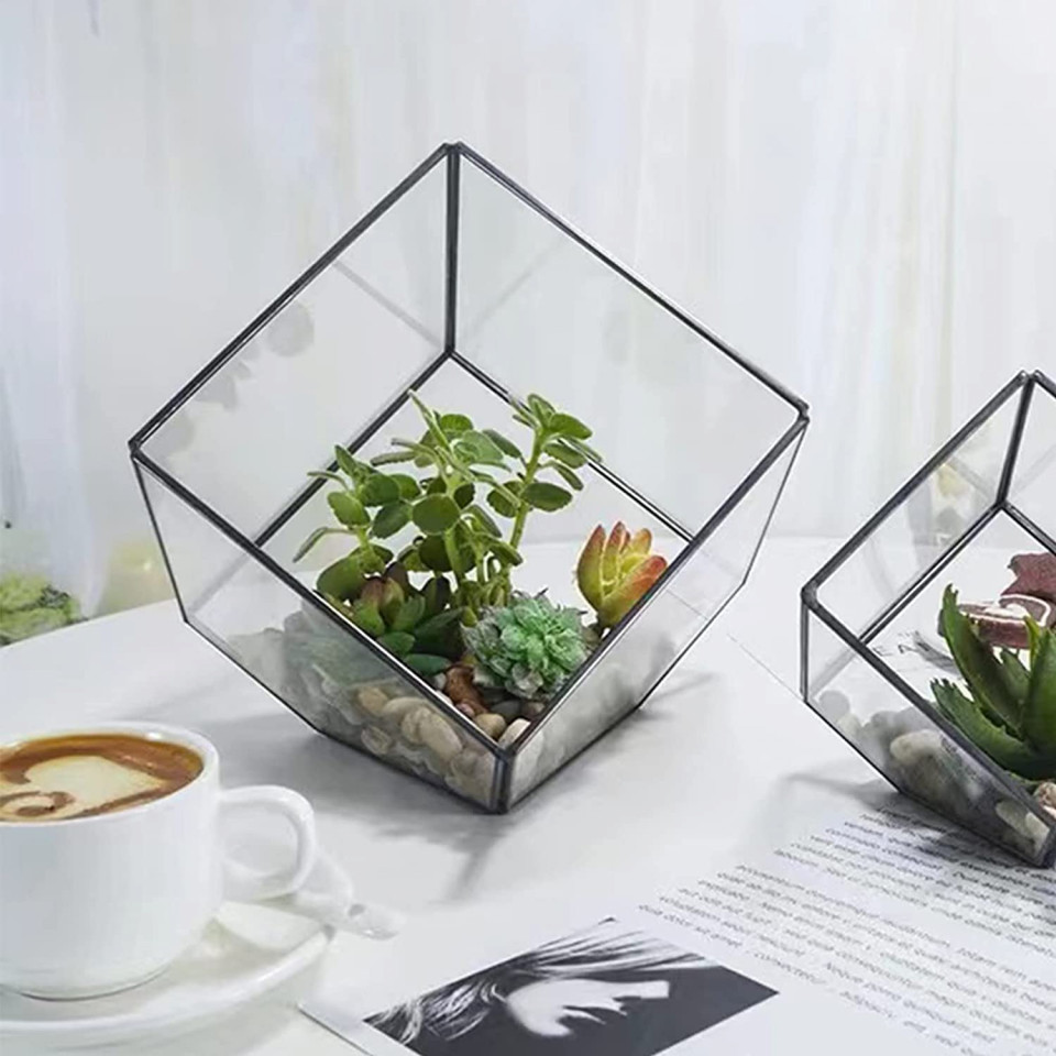 Ghiveci decorativ pentru plante Asvert, glas, transparent, 15 x 15 x 15 cm