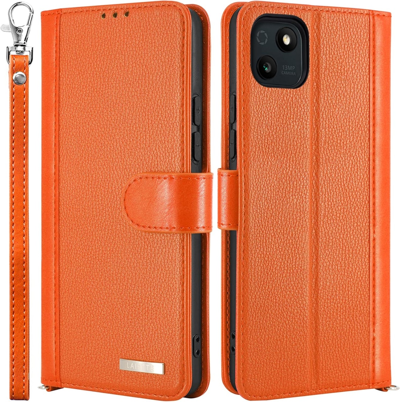Husa de protectie flip pentru Wiko T10 5G Lairtte, piele PU/TPU, portocaliu, 6,5 inchi