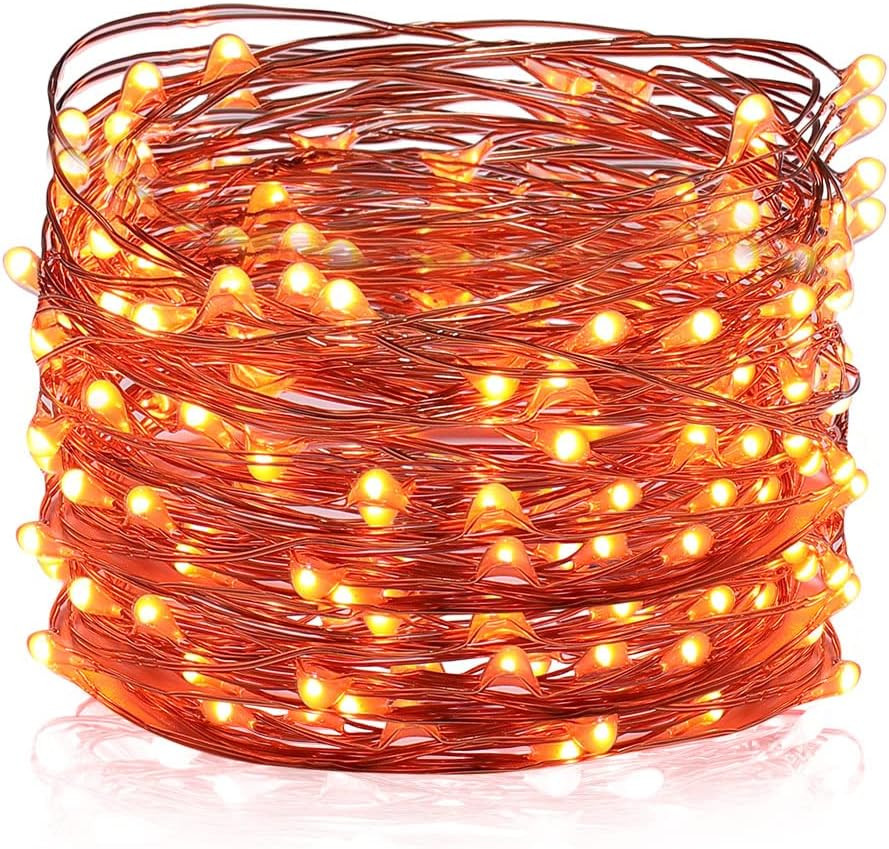 Instalatie cu 100 de LED-uri Ariceleo, cupru/plastic, portocaliu, 10 m