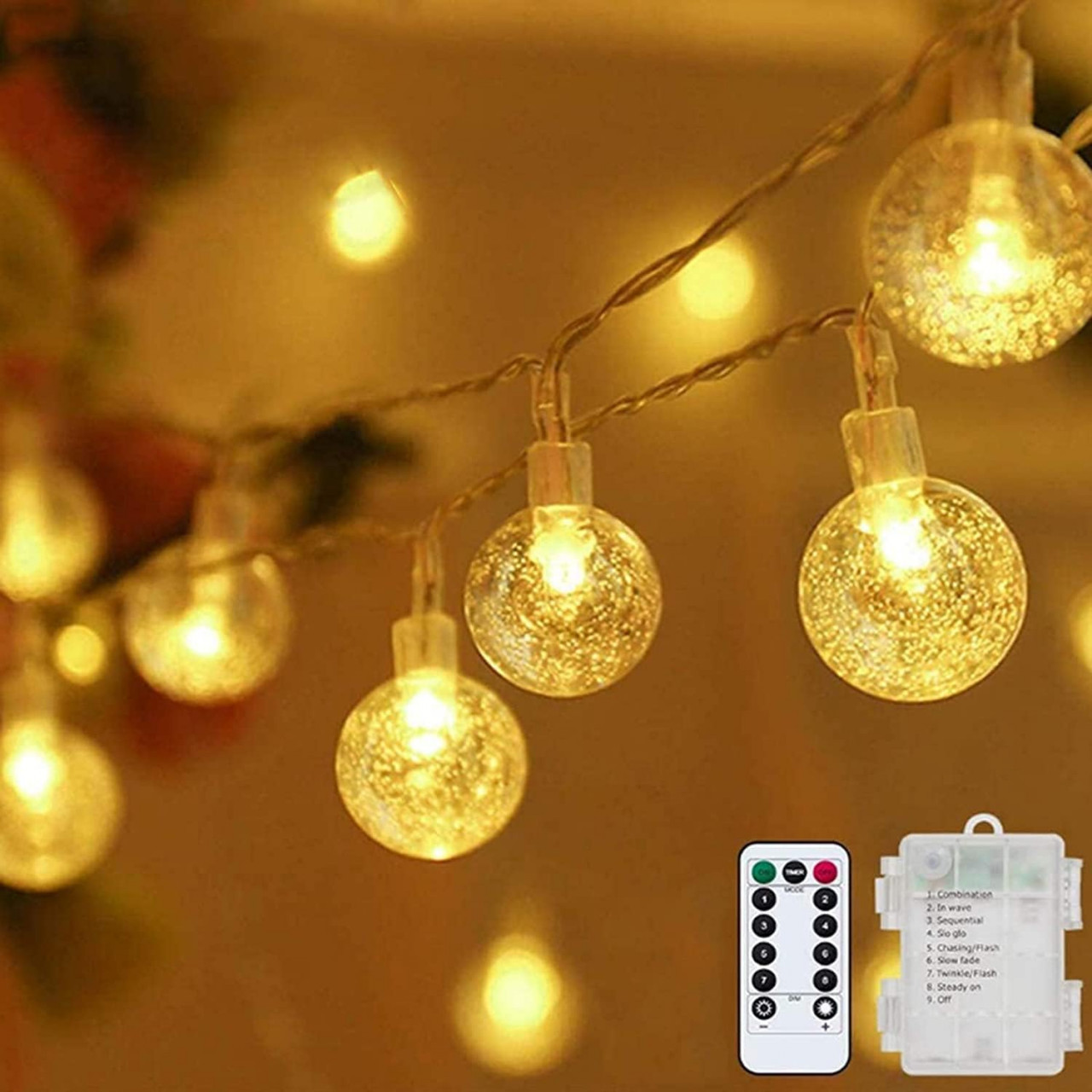 Instalatie cu 80 de LED- uri si telecomanda Eruibos Van, plastic/sticla/cupru, alb/cald, 10 m