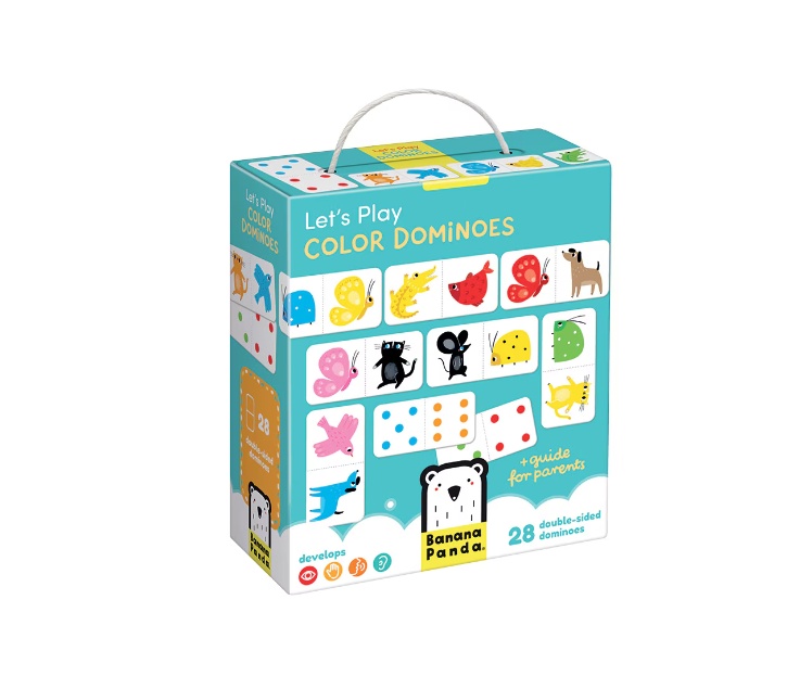 Joc societate educativ pentru copii, Domino cu animale, cifre si culori, Banana Panda, Let\'s Play, 28 piese printate fata-verso, 2-4 jucatori