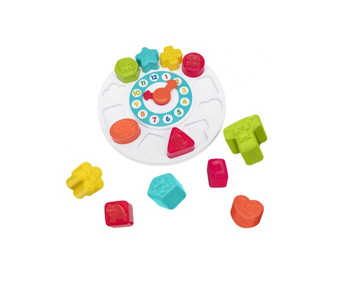 Jucarie educationala tip puzzle cu ceas, Globo Vitamina G, cu forme geometrice incastru, limbi ceas functionale, multicolor, 12 piese, +2 ani