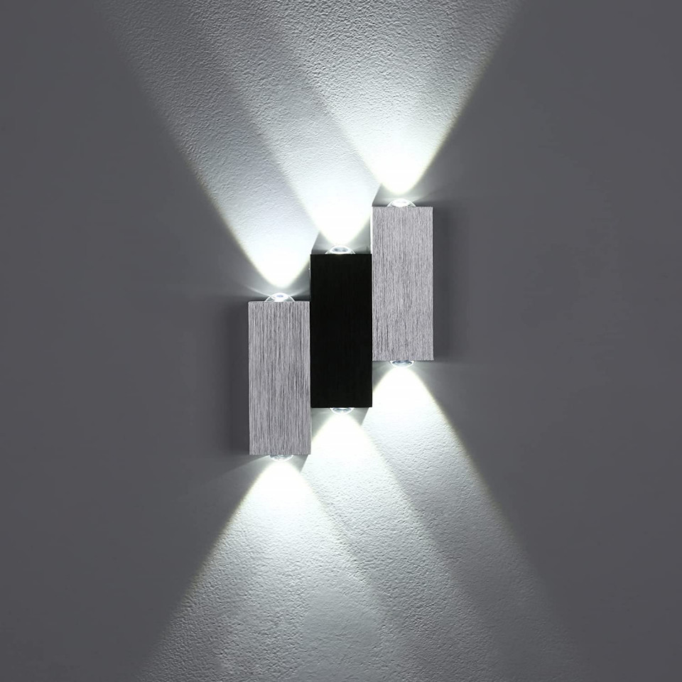 Lampa de perete Lightes, LED, alb rece, 6W, aluminiu, gri/negru, 17 x 10 x 12 x 3 cm