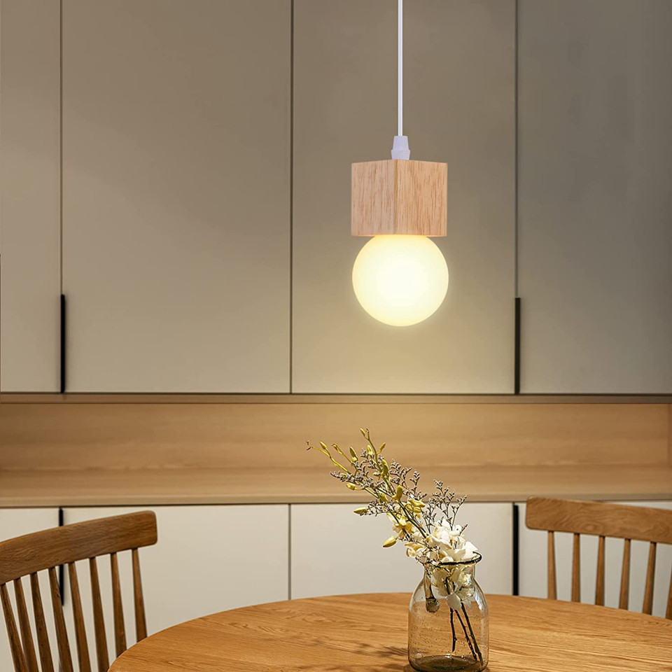 Lampa pandativ Lightess, lemn/metal, natur/alb, 6 x 6 cm / 120 cm reglabil Corpuri de iluminat 2023-06-05
