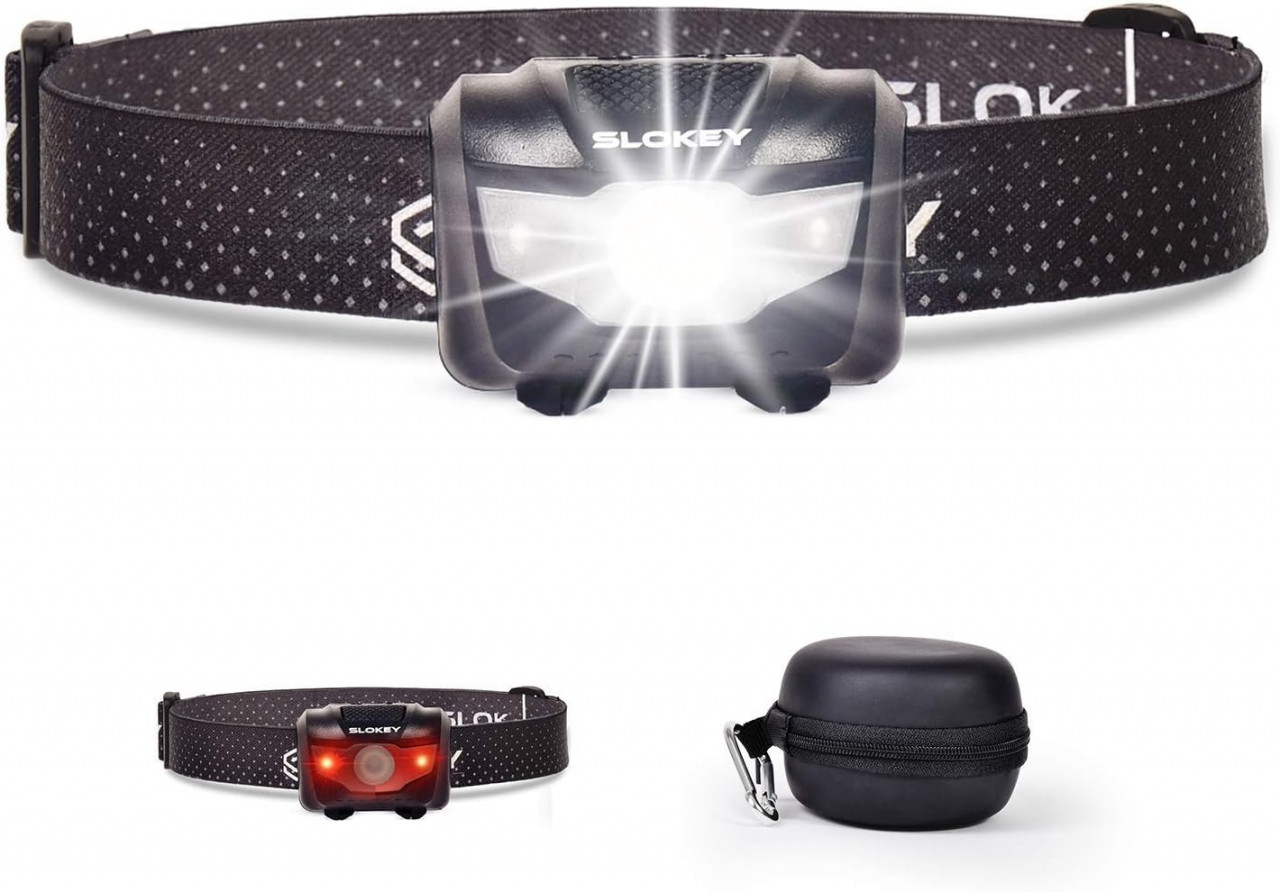 Lanterna pentru cap Slokey, LED, aluminiu/textil, negru, 135 lumeni
