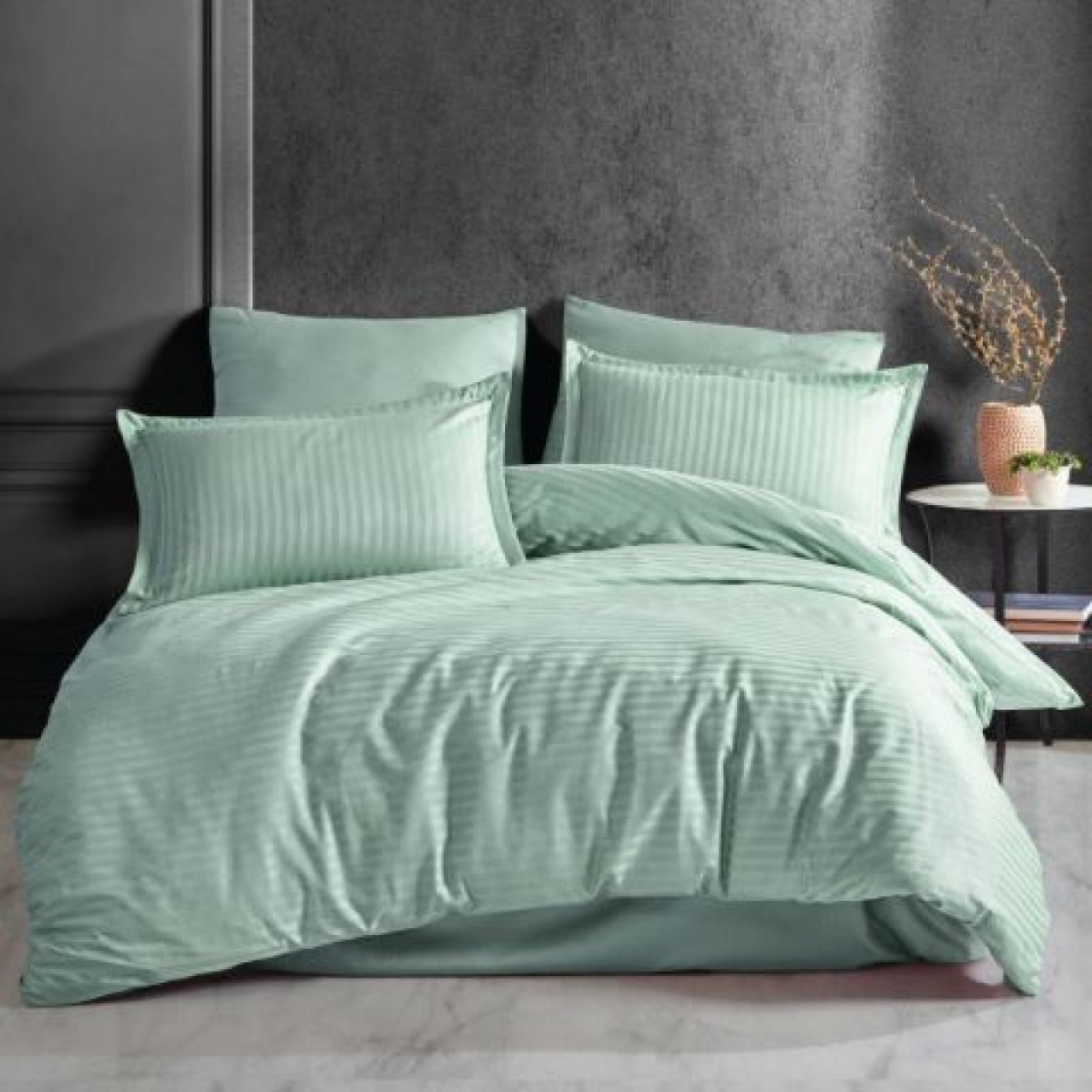 Lenjerie de pat Cotton Deluxe Home & Deco, Damasc Saten verde menta Bumbac 100%, 1 persoana