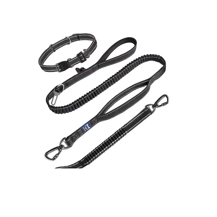 Lesa dubla pentru caini Miscis, metal/nailon, negru, 150 cm