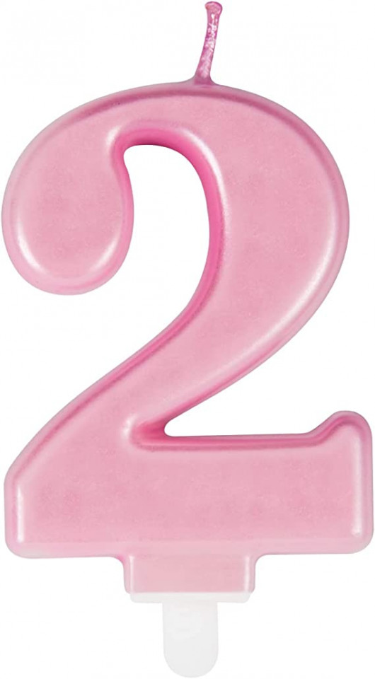 Lumanare pentru tort numarul 2 UVTQSSP, ceara, roz, 8 cm ceara