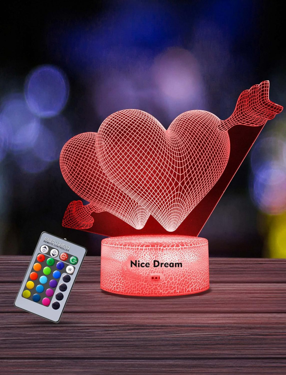 Lumina de noapte pentru copii Nice Dream, LED/RGB, model inimioare, acril, 21,4 x 14,9 x 5,2 cm