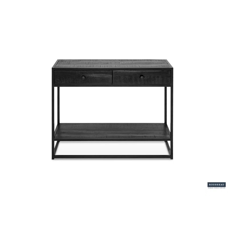 Masa tip consola Rousseau, lemn masiv de mango/metal, negru, 80 x 100 x 36 cm