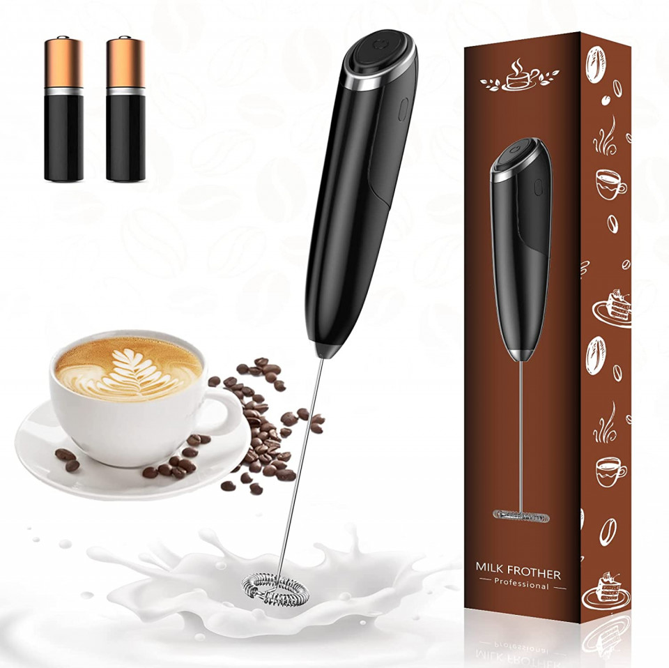 Mixer pentru spuma de lapte/cafea HAPAW, negru/argintiu, otel inoxidabil/plastic, baterii AA baterii imagine noua idaho.ro