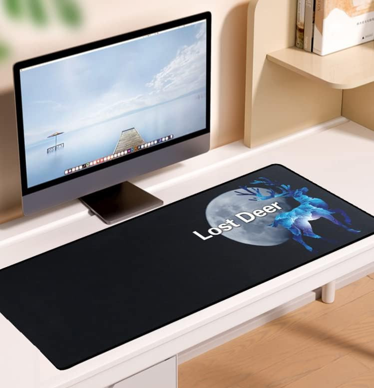 Mousepad Lost Deer, plastic/cauciuc, negru/gri/albastru, 80 x 30 cm