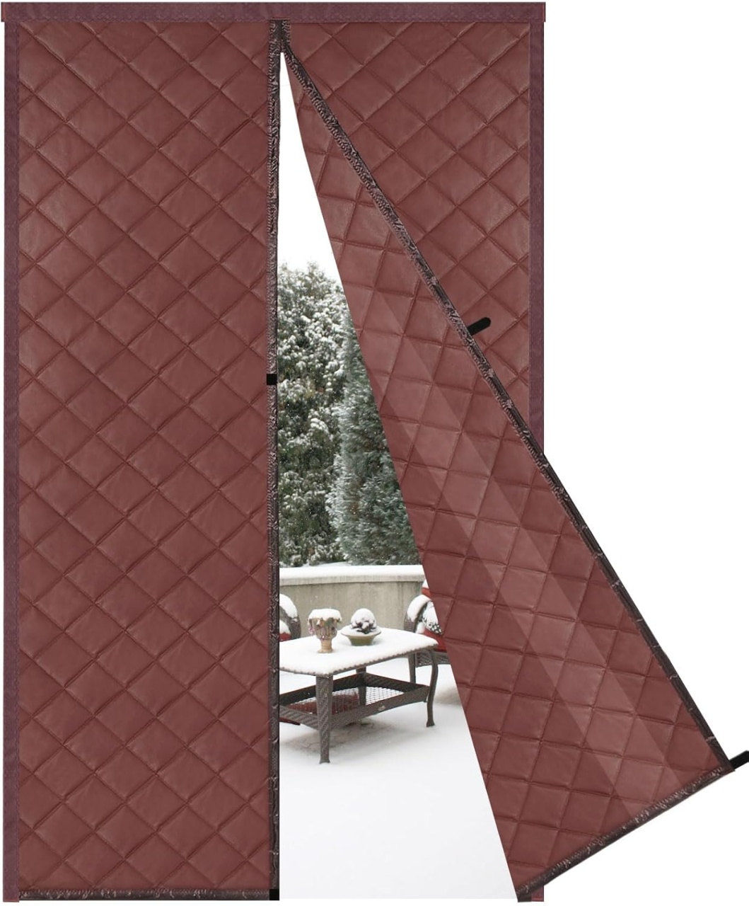 Perdea termoizolanta pentru usa Risareyi, magnetica, piele PU, maro, 75 x 195 cm