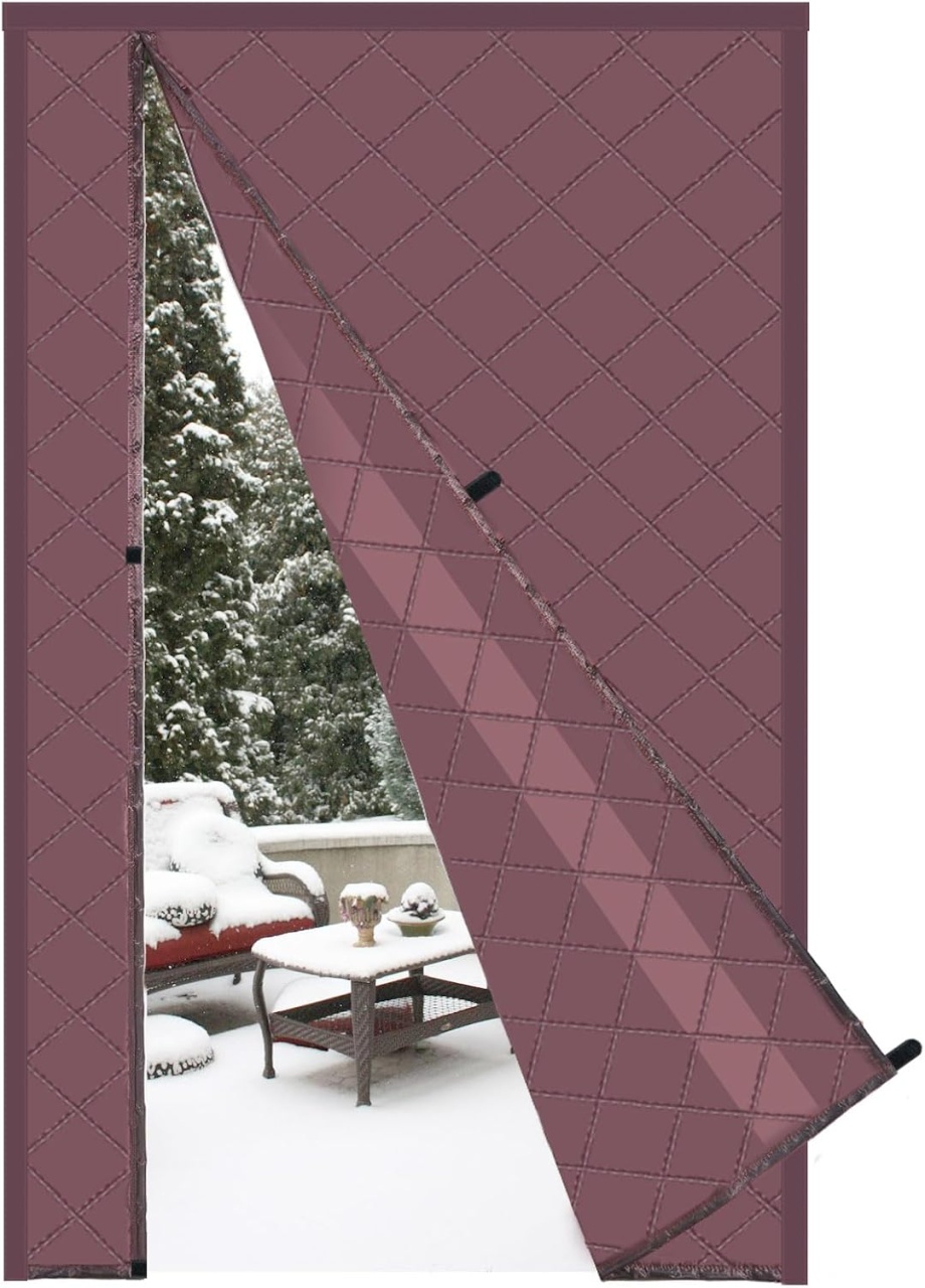 Perdea termoizolanta pentru usa Risareyi, magnetica, tesatura Oxford/bumbac, maro, 140 x 205 cm