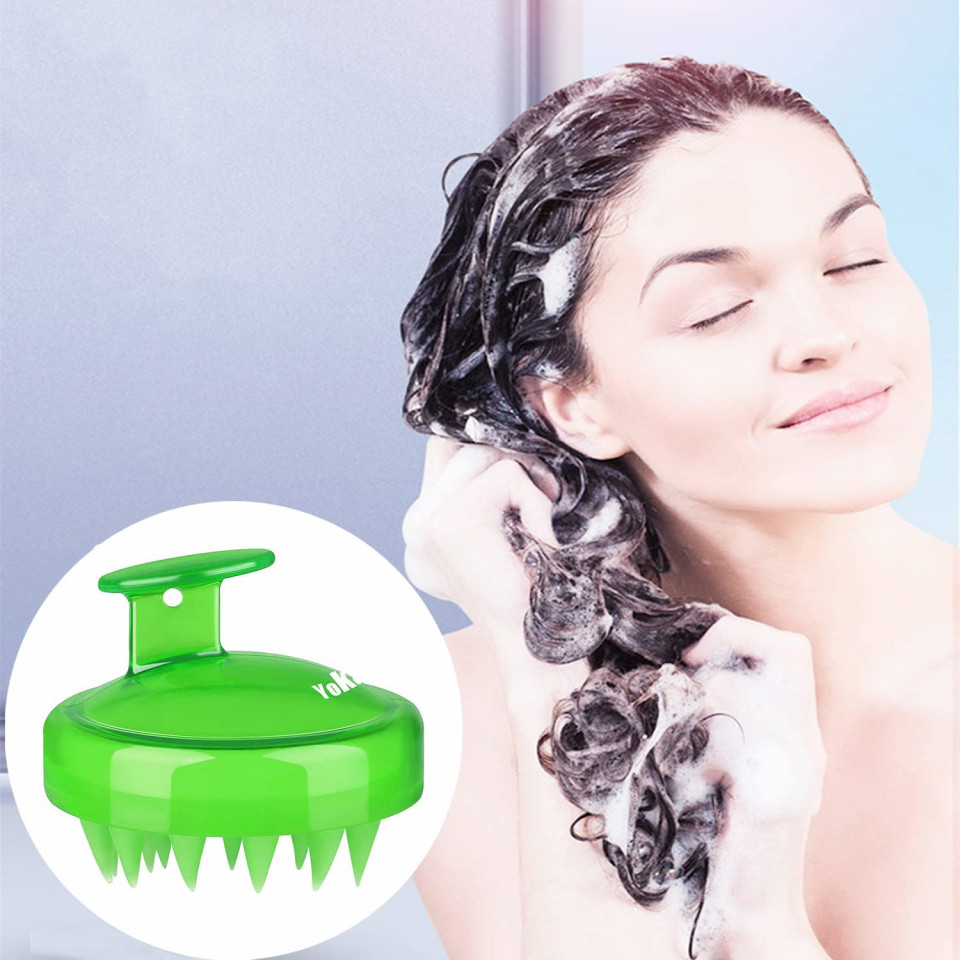 Perie pentru masajul scalpului Yokamira, silicon, verde, 8 x 7 cm