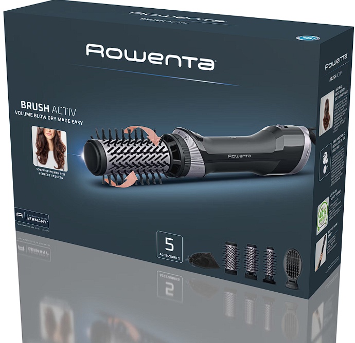Perie rotativa cu aer cald Rowenta Brush Activ UB9534F0, 1000W, 2 trepte de viteza/temperatura, 2 perii rotative 40/50mm, 1 perie de 30 mm, 1 perie