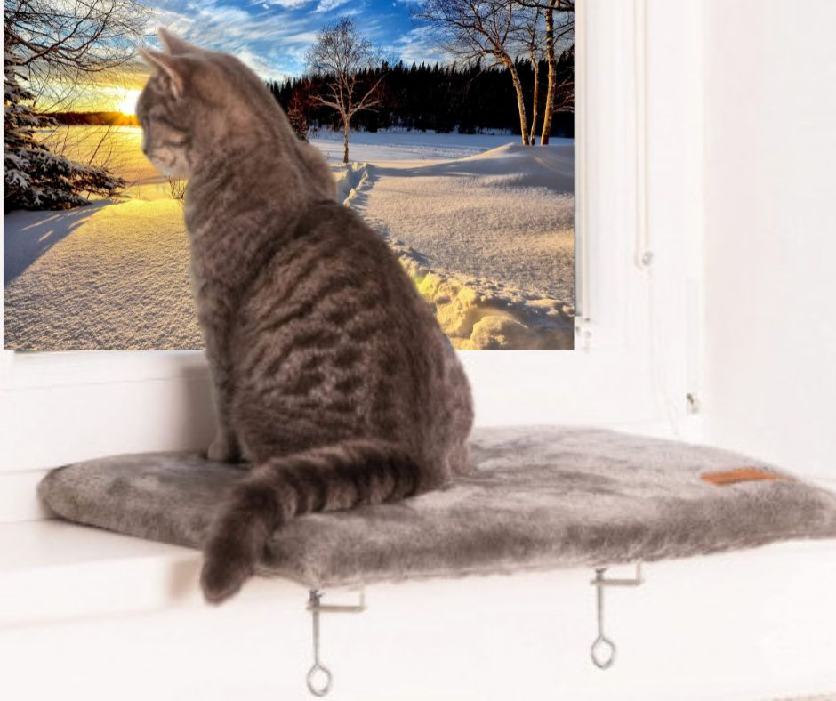 Perna pervaz pentru pisici WANDANDO, lemn/textil, gri, 50 x 36 cm Accesorii imagine noua