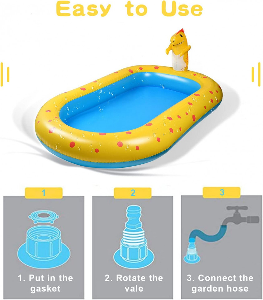 Poze Piscina pentru copii cu stropitoare Ekkong, PVC, albastru/galben, 101 x 167 cm