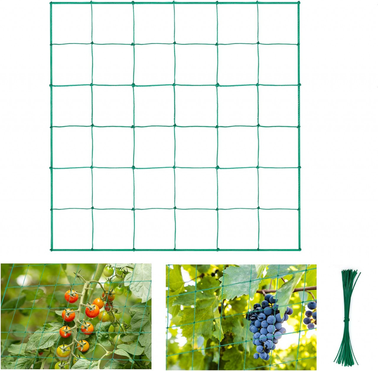 Plasa pentru sustinerea plantelor Halcyerdu, HDPE/plastic, verde, 180 x 180 cm