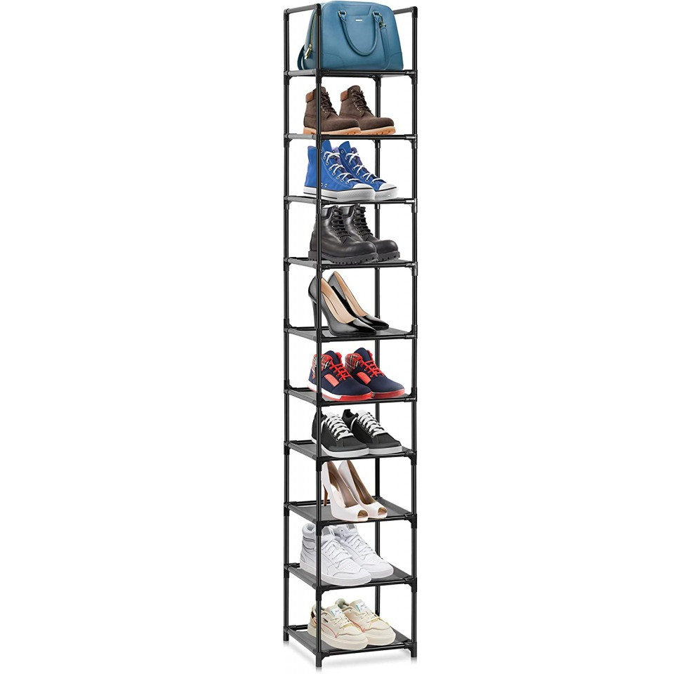 Raft organizator cu 10 nivele Voency, metal/plastic, negru, 174,5 x 28 x 28 cm 1745 imagine 2022
