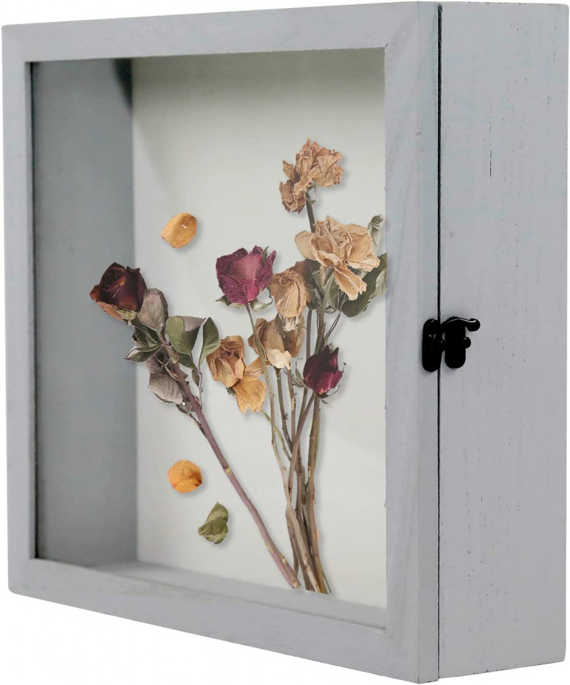 Rama foto cu caseta pentru suveniruri Muzilife, lemn/sticla, gri, 25 x 25 cm caseta imagine reduss.ro 2022